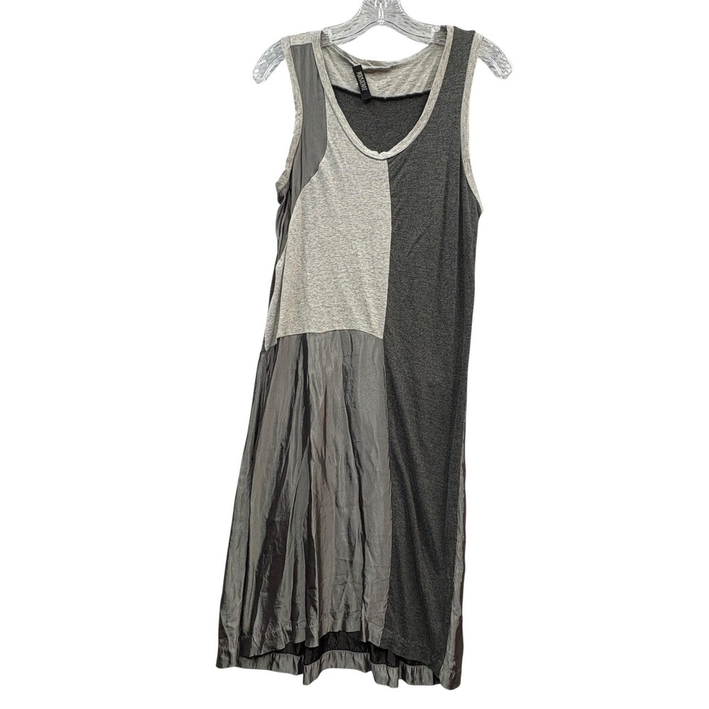 POUSTOVIT Colorblock Silk Midi Dress Gray Sleeveless Avant Garde Minimalist Luxe